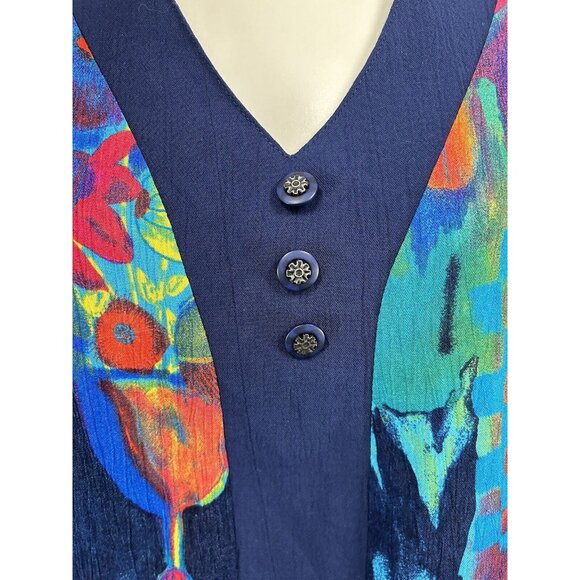 VTG CM Shapes Floral Colorful Button Shoulder Pad Short Sleeve Tunic Blouse M - Picture 5 of 9